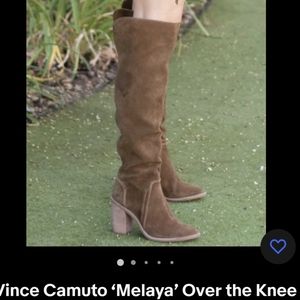 Vince Camuto Boot Women Size 8M Brown Leather Melaya Tall Block Heel Brazil